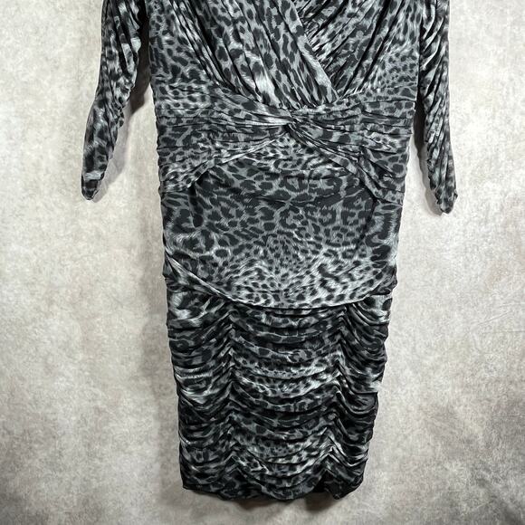 Tadashi Shoji Dress Womens Large Gray Leopard Print Ruched Sheath Cocktail Party - Picture 3 of 10
